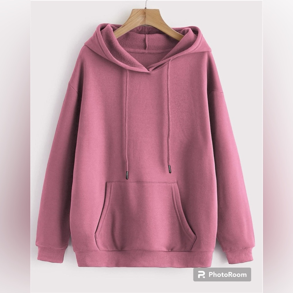 Pink Cotton Pullover Hoodie Size Large